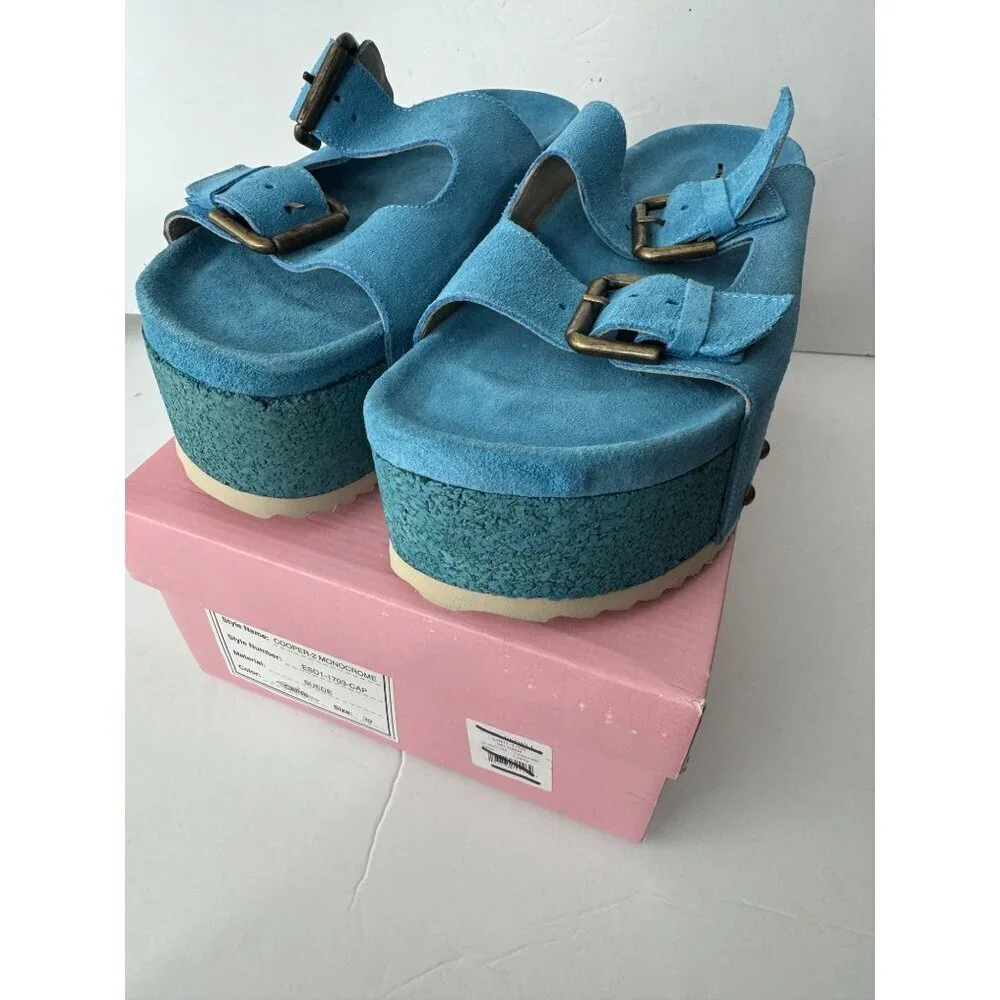 New Intentionally Blank Rule Breaker Suede Platform Sandals Blue Size 39 US 8.5